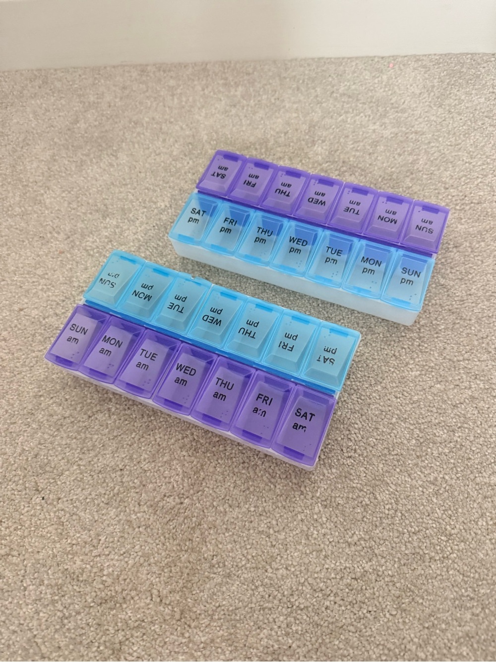 Weekly 14-Compartment AM/PM Pill Organizer - Blue & Purple